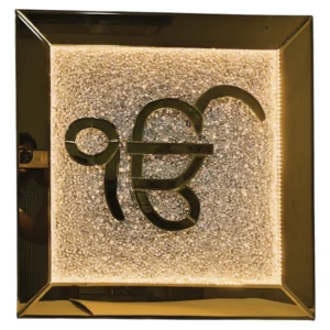 Divine Ik Onkar LED Light Frame | 24 x 24 in | Crystal Background | Mirror Glass Finish