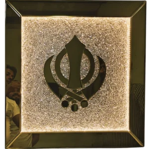 Khanda Symbol LED Light Frame | Crystal Wall Art | Sikh Religious Décor | 24x24 inch