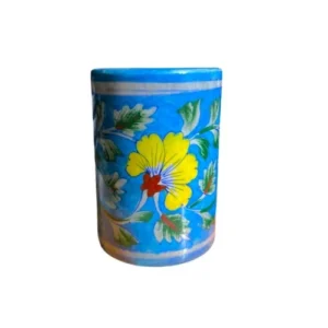 Pen Stand & Glass Blue pottery art 4 Inch