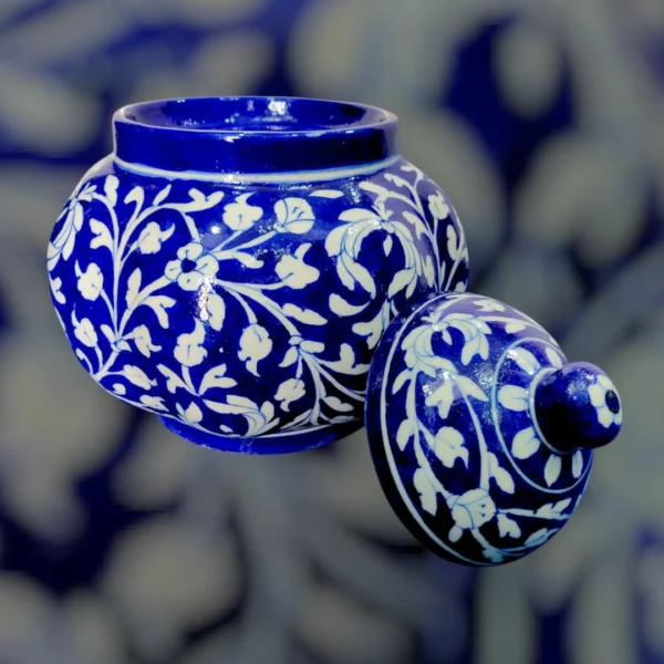 Handpainted Blue Pottery Melon Pot | Traditional Jaipur Craft | Decorative Storage Jar - Image 6