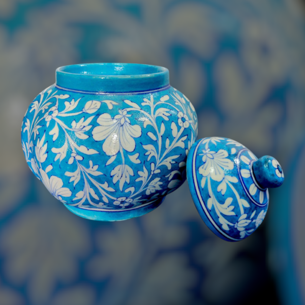 Handpainted Blue Pottery Melon Pot | Traditional Jaipur Craft | Decorative Storage Jar - Image 4