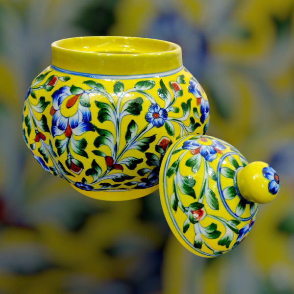 Handpainted Blue Pottery Melon Pot | Traditional Jaipur Craft | Decorative Storage Jar - Image 2