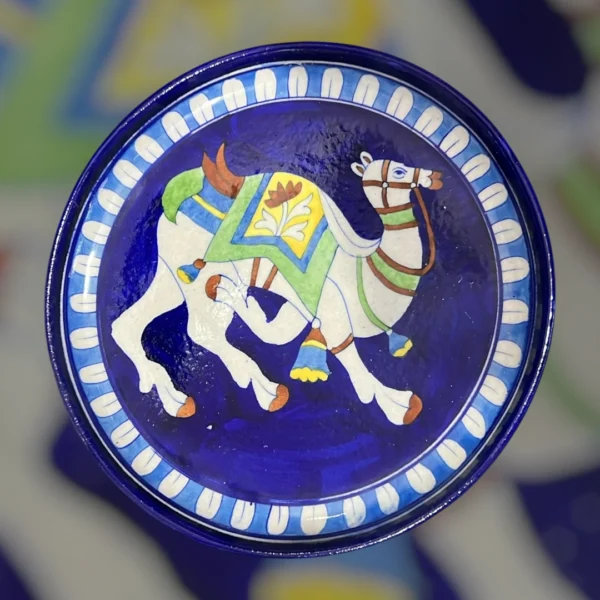 Handcrafted Blue Pottery Wall Decor Plate | Jaipur Artisan-Made | Boho Wall Hanging Accent - Image 2