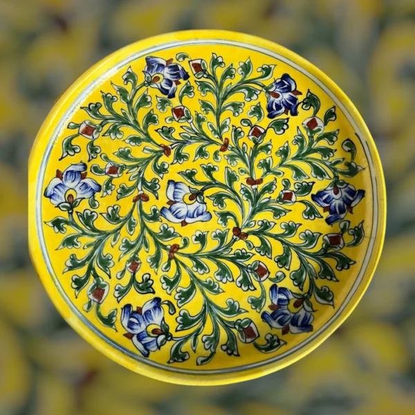 Handcrafted Blue Pottery Wall Decor Plate | Jaipur Artisan-Made | Boho Wall Hanging Accent - Image 3