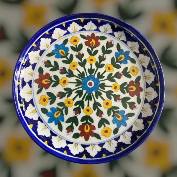 Handcrafted Blue Pottery Wall Decor Plate | Jaipur Artisan-Made | Boho Wall Hanging Accent
