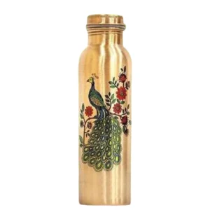 Copper Water Bottle with Peacock & Dimond Design