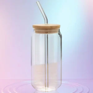 500ml Glass Tumbler with Bamboo Lid and Straw | Reusable Iced Coffee Cup | Aesthetic Drinking Jar for Juice, Smoothies, Cold Beverages