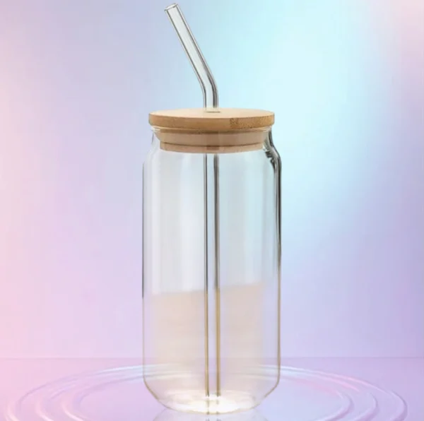 500ml Glass Tumbler with Bamboo Lid and Straw | Reusable Iced Coffee Cup | Aesthetic Drinking Jar for Juice, Smoothies, Cold Beverages