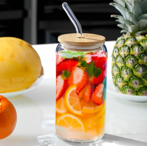 500ml Glass Tumbler with Bamboo Lid and Straw | Reusable Iced Coffee Cup | Aesthetic Drinking Jar for Juice, Smoothies, Cold Beverages - Image 2