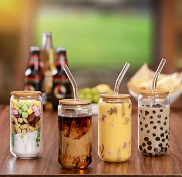 500ml Glass Tumbler with Bamboo Lid and Straw | Reusable Iced Coffee Cup | Aesthetic Drinking Jar for Juice, Smoothies, Cold Beverages - Image 5