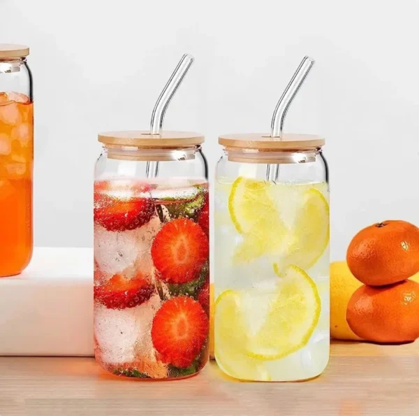 500ml Glass Tumbler with Bamboo Lid and Straw | Reusable Iced Coffee Cup | Aesthetic Drinking Jar for Juice, Smoothies, Cold Beverages - Image 4