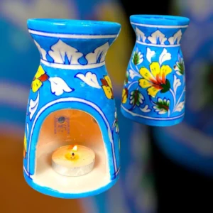 Traditional Blue Pottery Aroma Pot | Decorative Tea Light Holder for Fragrance, Meditation & Home Decor