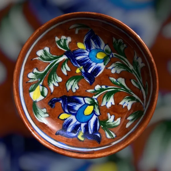 Handcrafted Blue Pottery Decorative Plate – 4 Inch - Image 4