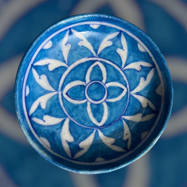 Handcrafted Blue Pottery Decorative Plate – 4 Inch - Image 2