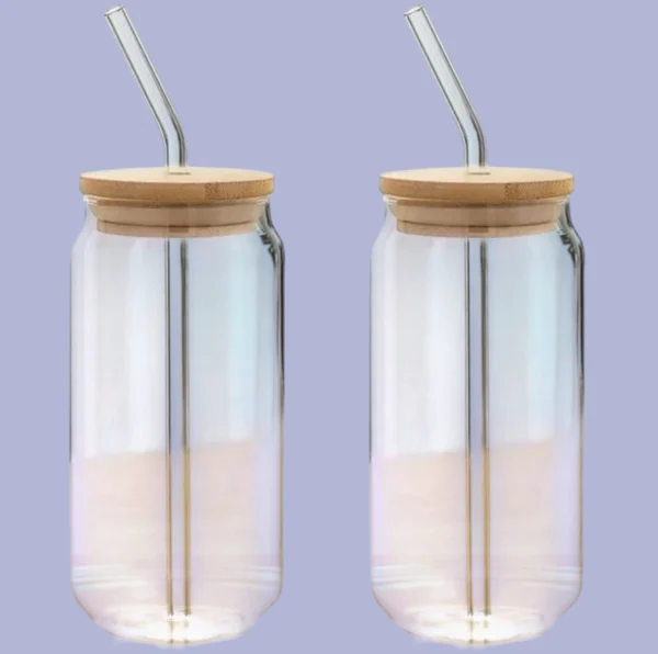 500ml Glass Tumbler with Bamboo Lid and Straw | Reusable Iced Coffee Cup | Aesthetic Drinking Jar for Juice, Smoothies, Cold Beverages (Set of 2)
